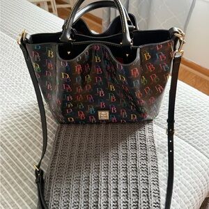 Dooney & Bourke Black Multicolor DB Logo Tote with Gold Hardware